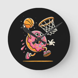 Funny Doughnut Dunking Basketball Food Champ Sport Round Clock