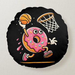 Funny Doughnut Dunking Basketball Food Champ Sport Round Pillow