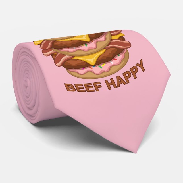 Funny Doughnut Worry Beef Happy Bacon Cheeseburger Tie (Rolled)
