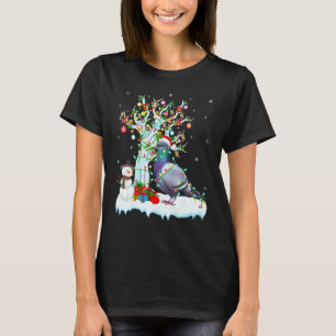 Funny Dove Bird Xmas Tree Lighting Santa Hat Dove  T-Shirt