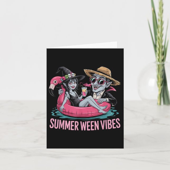 Funny Dracula And Witch Float Halloween Summer Wee Card (Front)