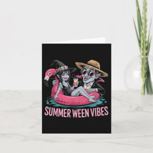 Funny Dracula And Witch Float Halloween Summer Wee Card