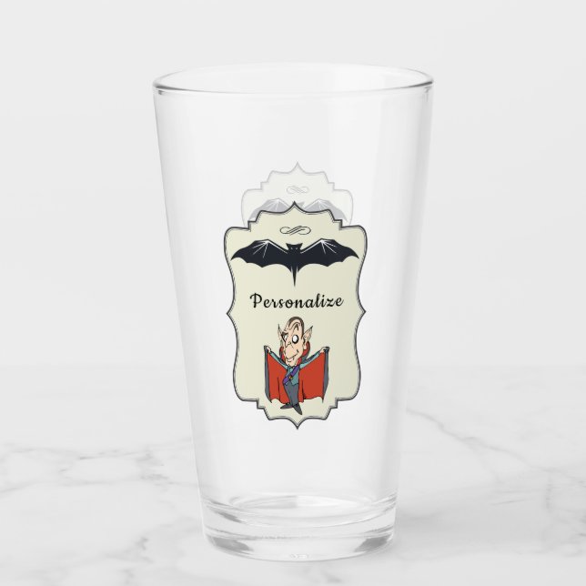 Funny Dracula Bat Halloween Personalized Drinking Glass (Front)