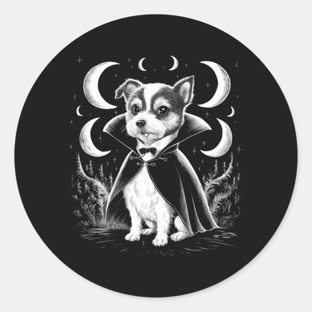 Funny Dracula Terrier Puppy Vampire - Spooky Classic Round Sticker (Front)