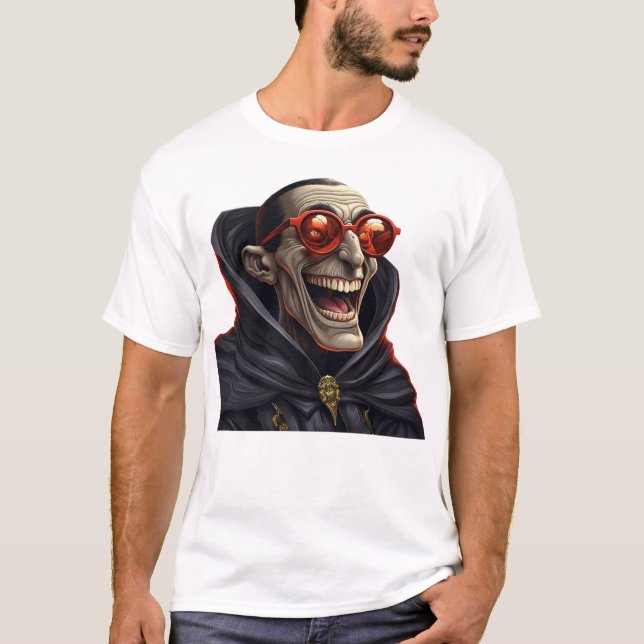 Funny Dracula Vampire with Glasses T-Shirt (Front)
