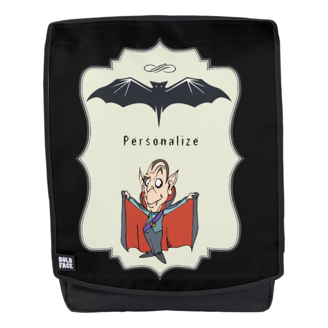 Funny Dracula with Cape & Flying Bat Personalize Backpack (Front)