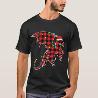 Funny Dragon Christmas Tree Red Plaid Xmas Animals T-Shirt