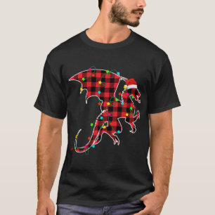 Funny Dragon Christmas Tree Red Plaid Xmas Animals T-Shirt