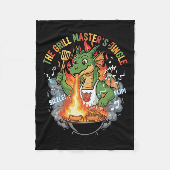  Funny Dragon Grill Master BBQ & Grilling Cartoon Fleece Blanket (Front)