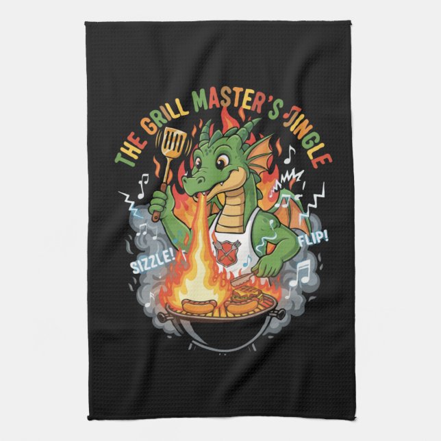  Funny Dragon Grill Master BBQ & Grilling Cartoon Kitchen Towel (Vertical)