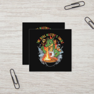  Funny Dragon Grill Master BBQ & Grilling Cartoon Square Business Card