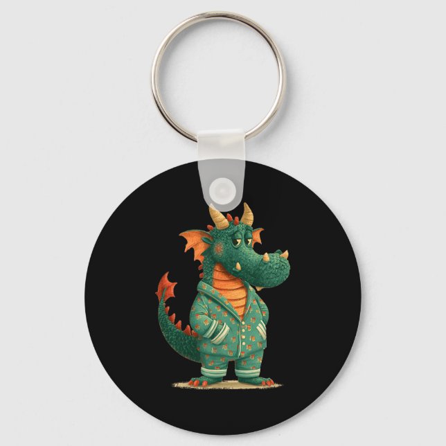 Funny dragon in sleepwear for dragons and pyjamas keychain (Front)