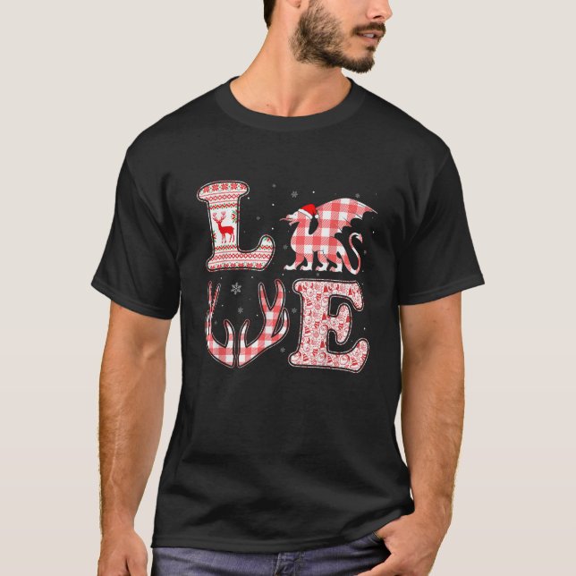 Funny Dragon Lovers Xmas Red Plaid Reindeer Ugly C T-Shirt (Front)