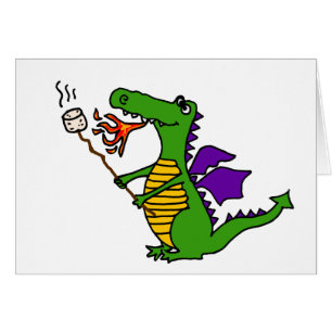 Funny Dragon Roasting Marshmallows Cartoon