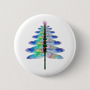 Funny Dragonfly Christmas Tree 2 Inch Round Button