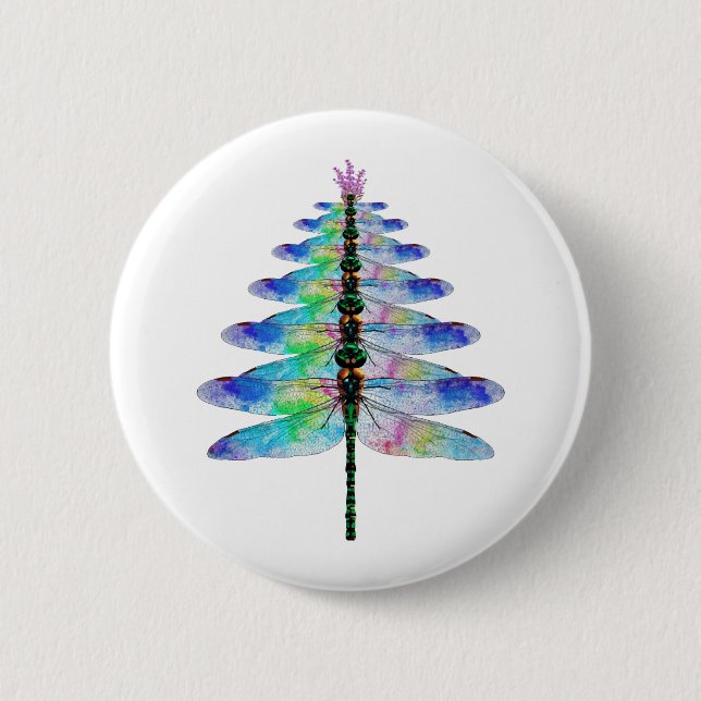 Funny Dragonfly Christmas Tree 2 Inch Round Button (Front)