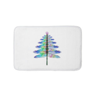 Funny Dragonfly Christmas Tree Bath Mat