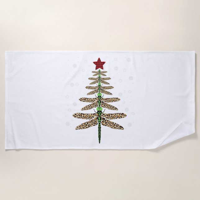 Funny Dragonfly christmas tree ornaments leopard Beach Towel (Front)