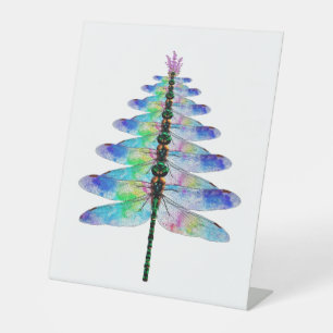 Funny Dragonfly Christmas Tree Pedestal Sign