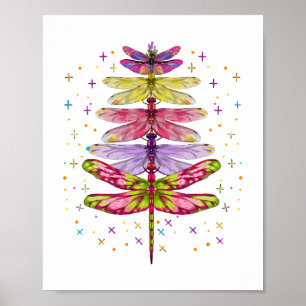 Funny Dragonfly Christmas Tree Poster