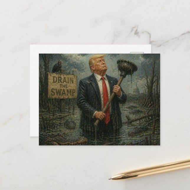 Funny Drain the Swamp Postcard (Front/Back In Situ)