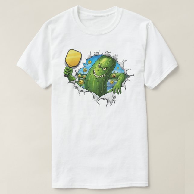Funny Dramatic Pickleball Paddle Monster Game T-Shirt (Design Front)