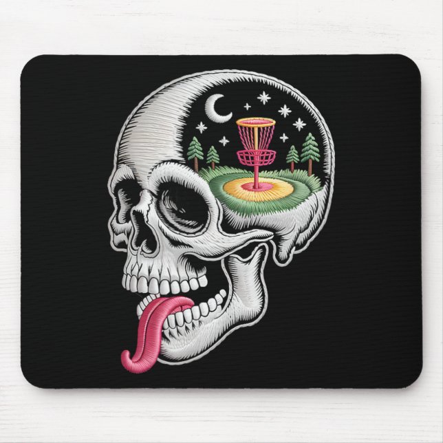 Funny Dreaming Skull Disc Golf Lover Dad Husnd Dis Mouse Pad (Front)