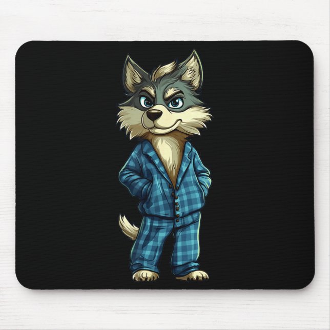 Funny Dreamy Wolf In Pajama Outfit For Sleepy Boys Mouse Pad (Front)