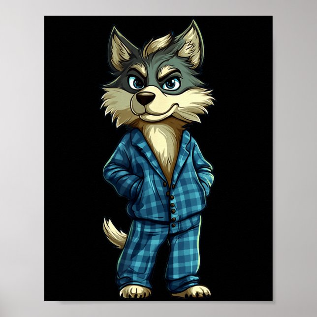Funny Dreamy Wolf In Pajama Outfit For Sleepy Boys Poster (Front)