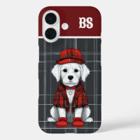 funny dressed up scottish dog - monogram - plaid