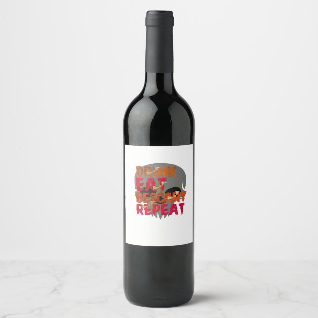Funny Drink Eat Be Scary Halloween Design Creative Wine Label (Front)