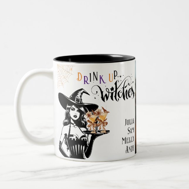 Funny Drink Up Witches Halloween Holiday Gift Two-Tone Coffee Mug (Left)