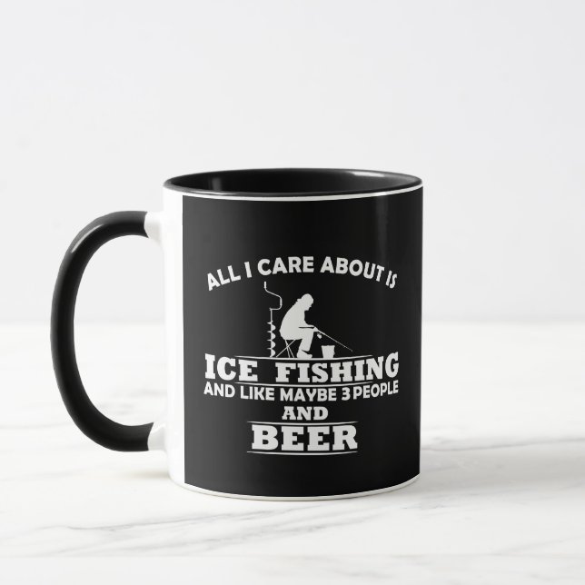 Funny drinking beer and ice fishing saying mug (Left)