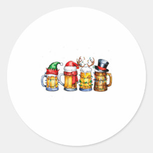 Funny Drinking Christmas Santa Beer Christmas Ligh Classic Round Sticker