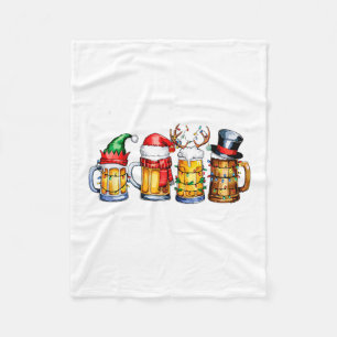 Funny Drinking Christmas Santa Beer Christmas Ligh Fleece Blanket
