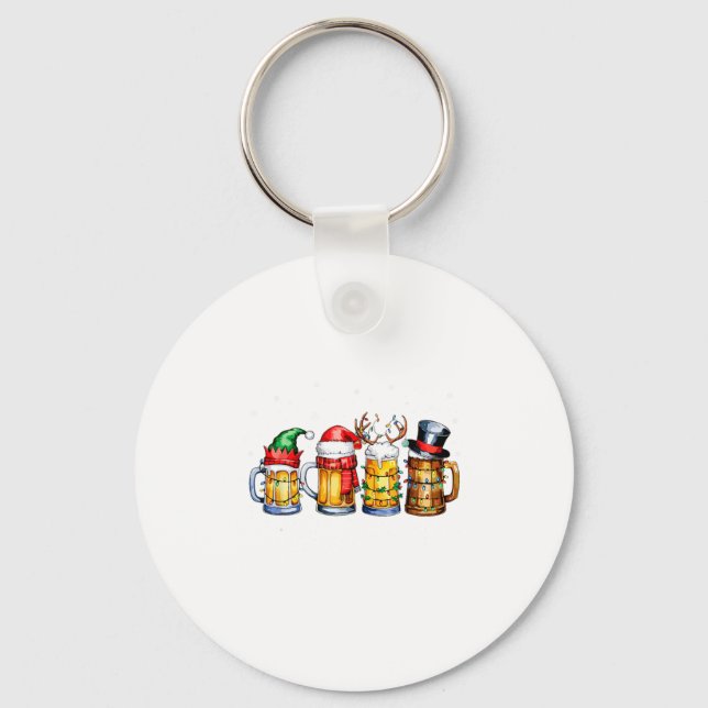 Funny Drinking Christmas Santa Beer Christmas Ligh Keychain (Front)