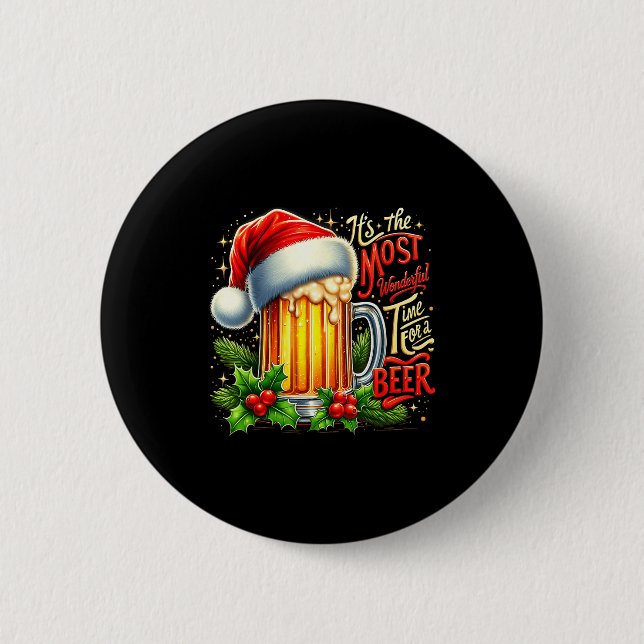 Funny Drinking Christmas Santa Beer Lovers Trend N 2 Inch Round Button (Front)