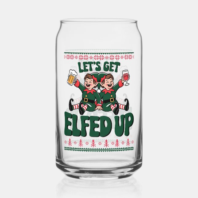 Funny drinking party elf Christmas Can Glass (Front)