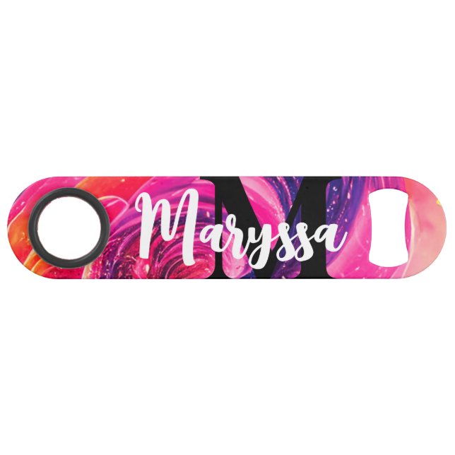 Funny Drinking Quote Pink and Red Cosmic Galaxy Bar Key (Back Horizontal)