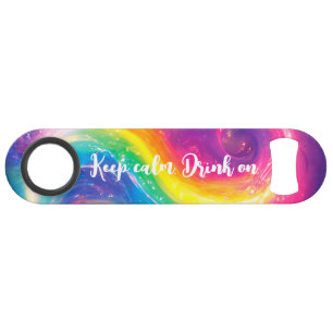 Funny Drinking Rainbow Tie-Dye Galaxy Keep Calm Bar Key