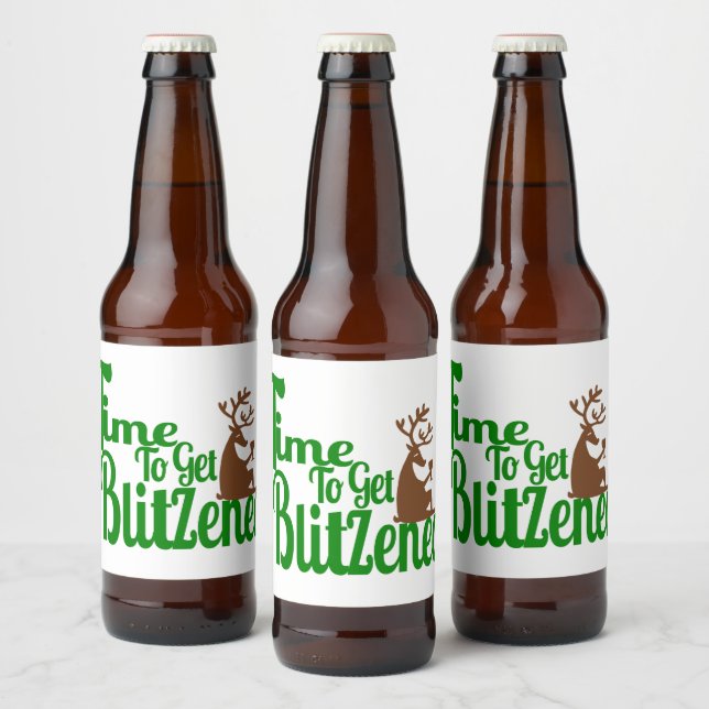 Funny drinking reindeer Holiday party Beer Bottle Label (Bottles)