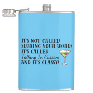Funny Drinking Slurring Cursive Words Bar  Hip Flask
