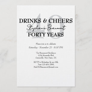 Funny Drinks and Cheers 40th birthday invitation