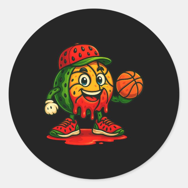 Funny Dripping Watermelon Basketball Watermelon Da Classic Round Sticker (Front)