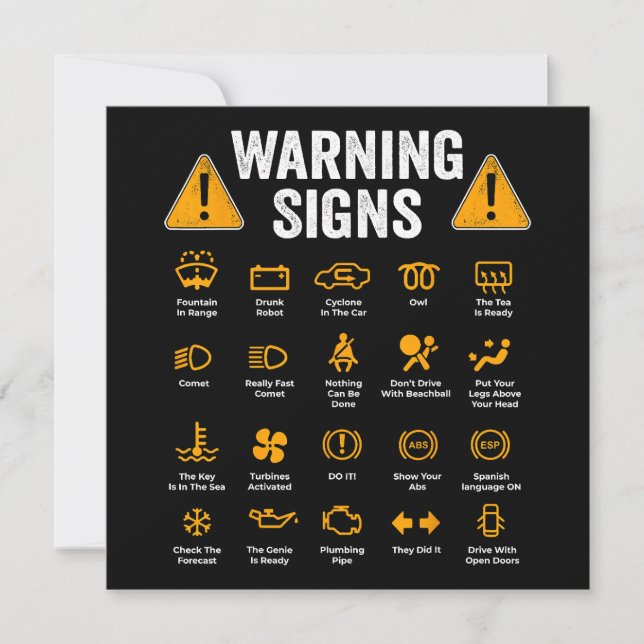 Funny Driving Warning Signs 101 Auto Mechanic Gift Save The Date (Front)