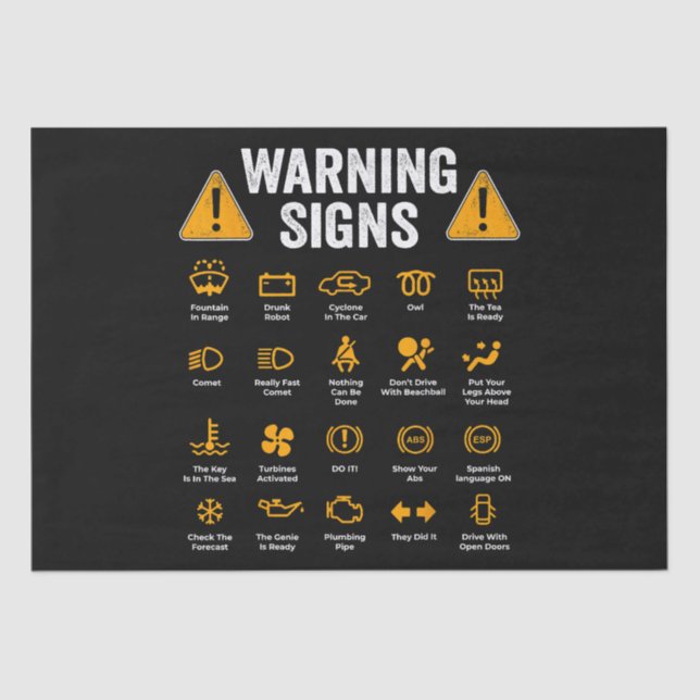Funny Driving Warning Signs 101 Auto Mechanic Gift Tissue Paper (Front)