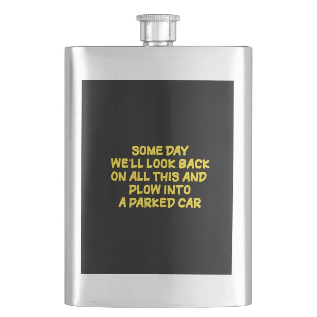 Funny Driving While Nostalgic Cautionary Quote Hip Flask (Front)