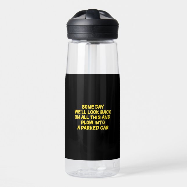Funny Driving While Nostalgic Cautionary Quote Water Bottle (Front)
