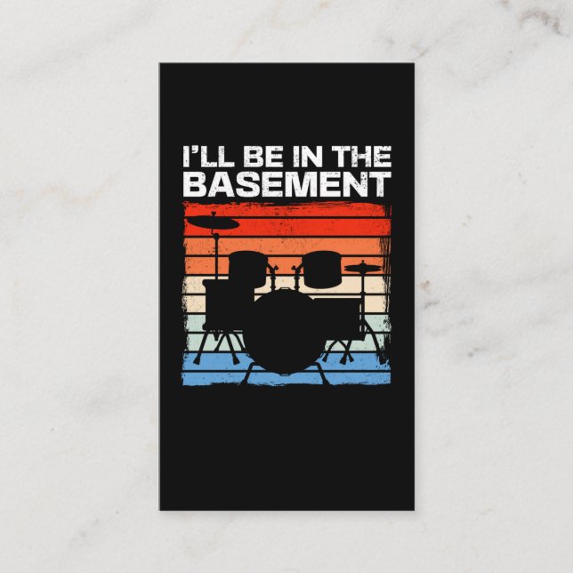 Funny Drum Set Retro Drummer Business Card (Front)