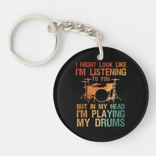 Funny Drummer Art For Men Women Drum Player Percus Keychain